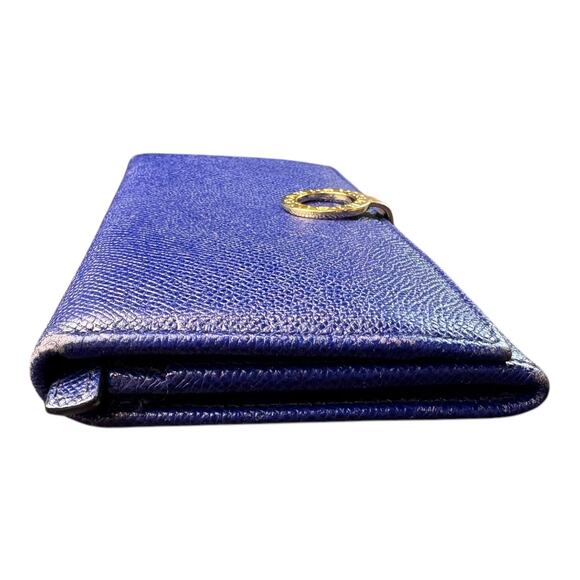 BVLGARI Long Wallet Logo Clip Bi-Fold Royal Blue Leather Light Pink Lining - Picture 5 of 16